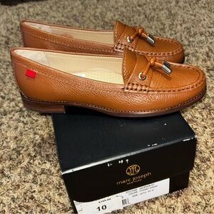 Marc Joseph Jackson St. Cognac Grainy Leather Loafers Women's 6.5 Tasseled Shoes